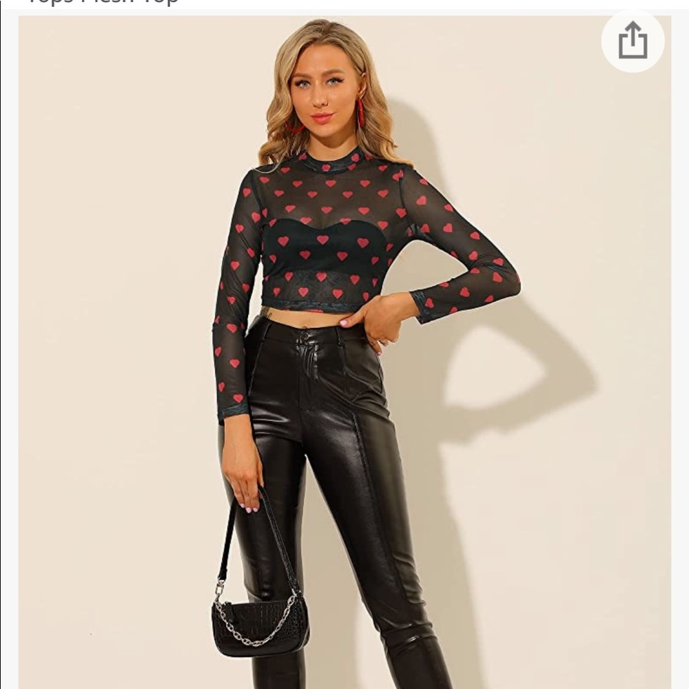 Mesh black and heart crop top